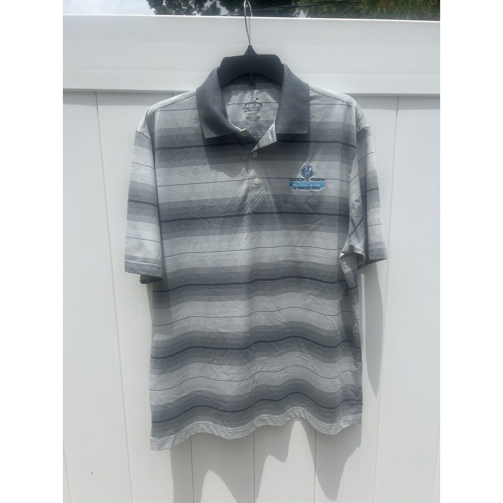 Ahead Mens Striped Golf Polo Gray White Size Medium Short Sleeve